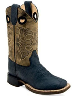 Old West Boys' Bull Hide Print Western Boots - Broad Square Toe